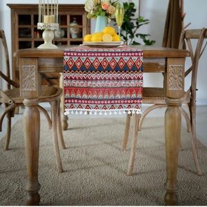 SUTAVIA Red Boho Table Runner with white edge.
